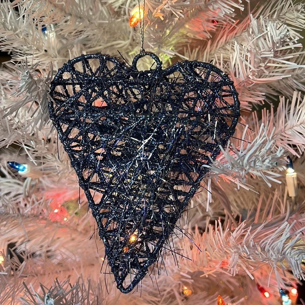 Large Blue Silver Heart Christmas Ornament